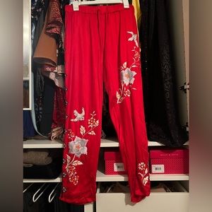 Free People Silk Embroidered Pants
